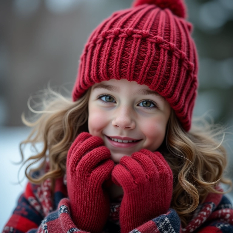 Acessórios de inverno: gorro de lã, luvas e cachecol.