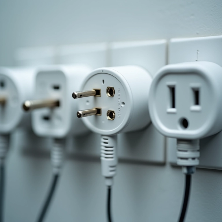 Adaptadores de tomada para diferentes voltagens em St. Barths.