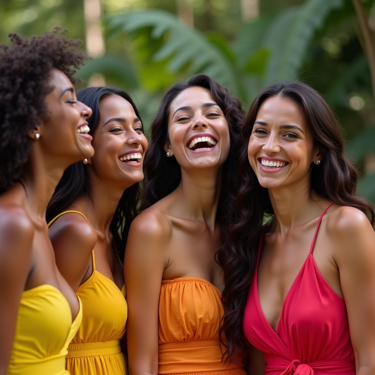 Amigas celebrando chá de cozinha com alegria e união.