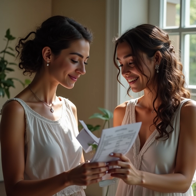 Amigas discutindo os custos do chá de cozinha.