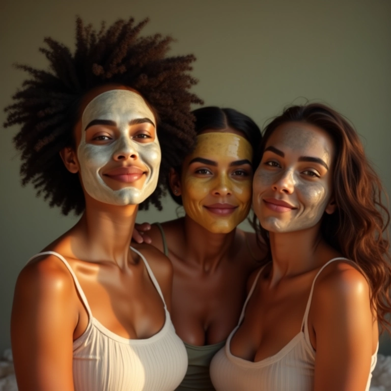 Amigas relaxando com spa caseiro em festa do pijama.