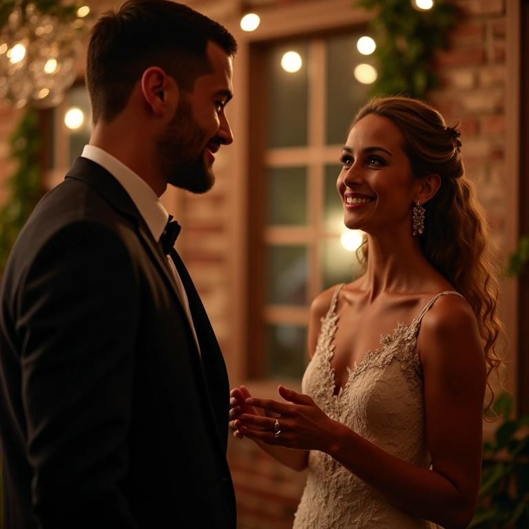 Amigo fazendo homenagem emocionante ao casal em festa de noivado.