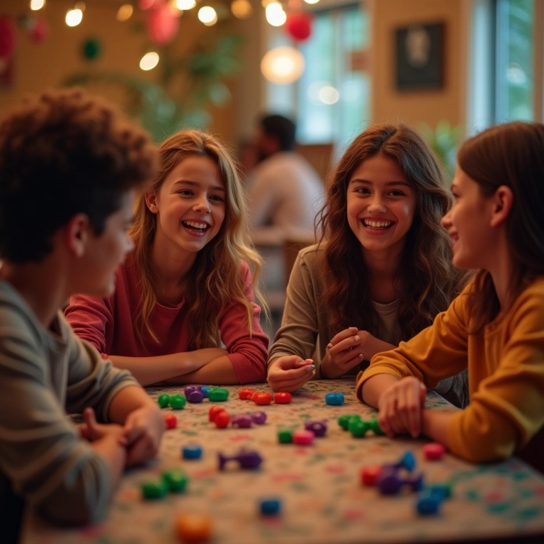 Amigos jogando jogos em uma festa.