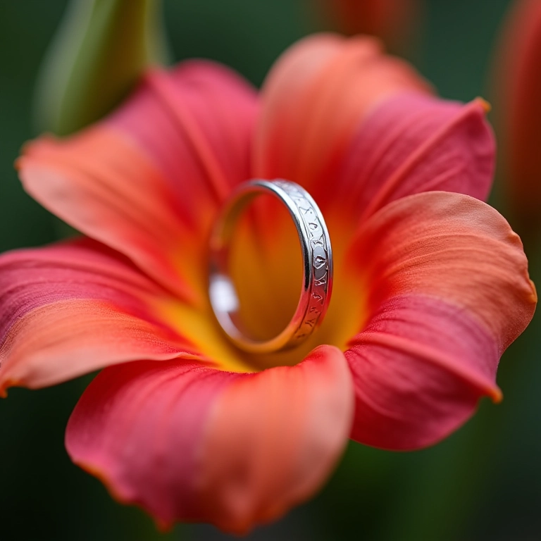 Anéis de casamento sobre flor taitiana.