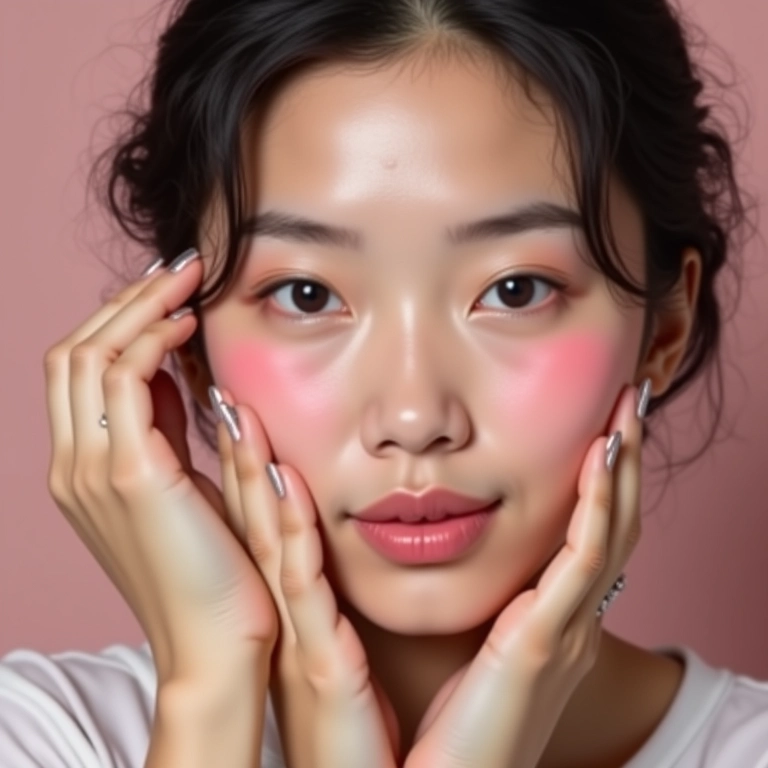 Aplicação de blush para realçar as maçãs do rosto proeminentes.