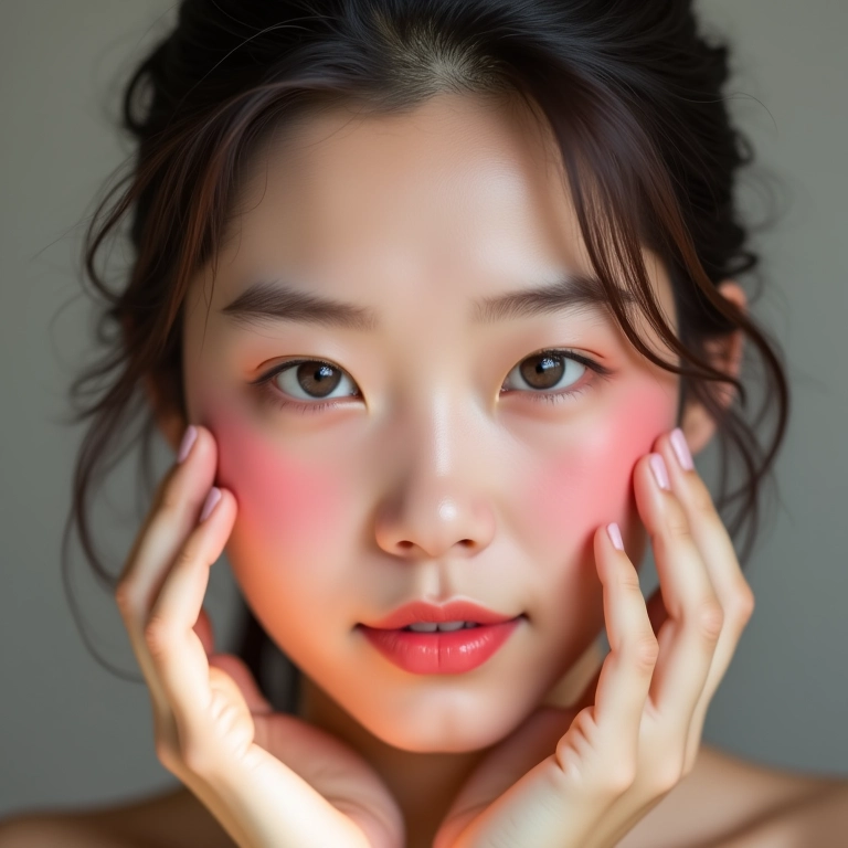 Aplicação de blush para realçar maçãs do rosto marcantes.