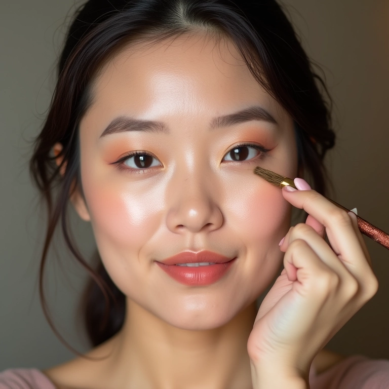 Aplicando iluminador para realçar a pele da noiva.