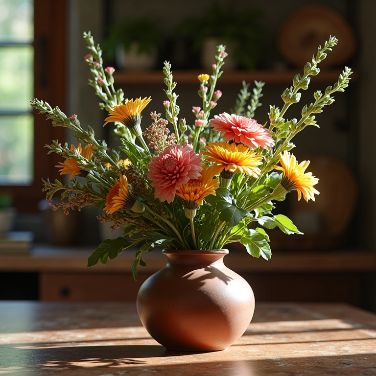 Arranjo em vasos de cerâmica.