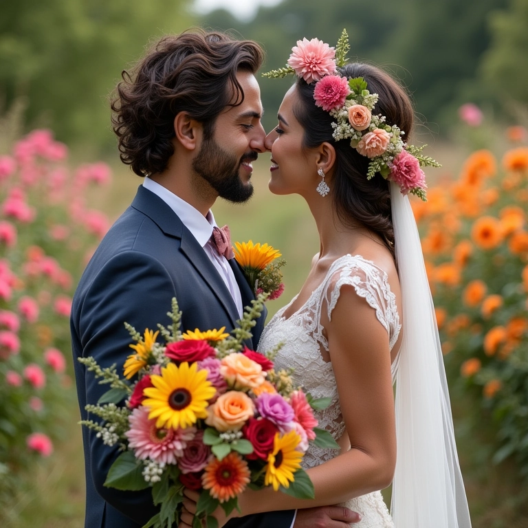 Arranjos florais coloridos para casamento em estilos diversos.