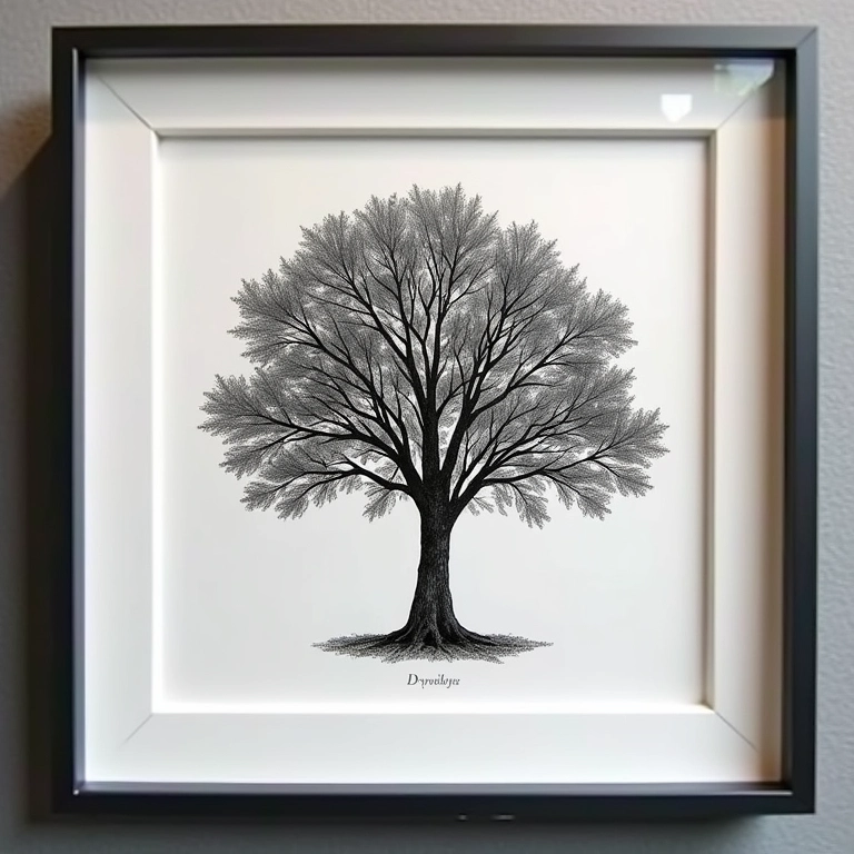 Árvore de digitais emoldurada e protegida para durar.