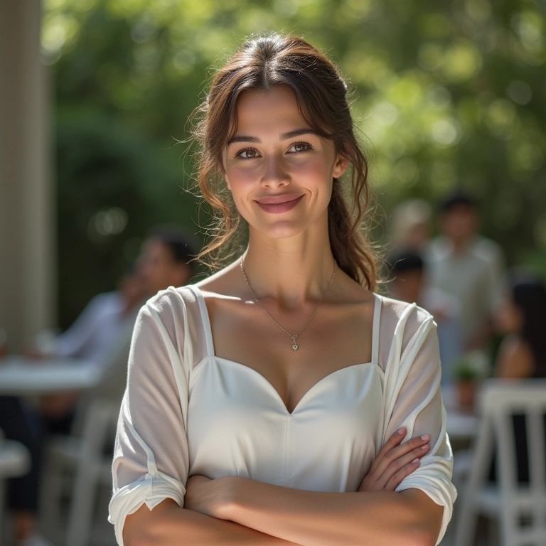 Assessora coordenando o dia do casamento com calma.