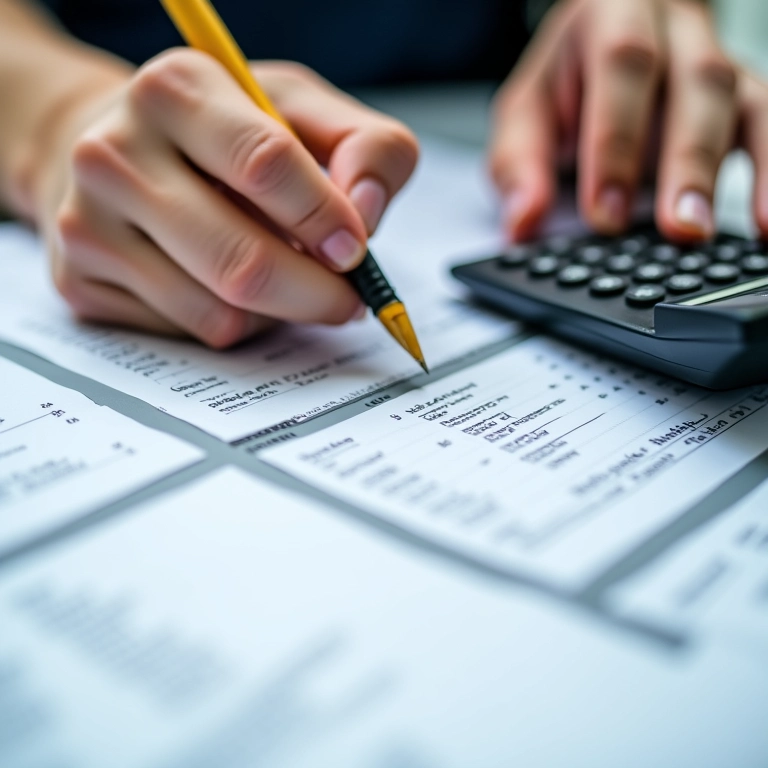 Assessora organizando planilhas de orçamento de casamento.