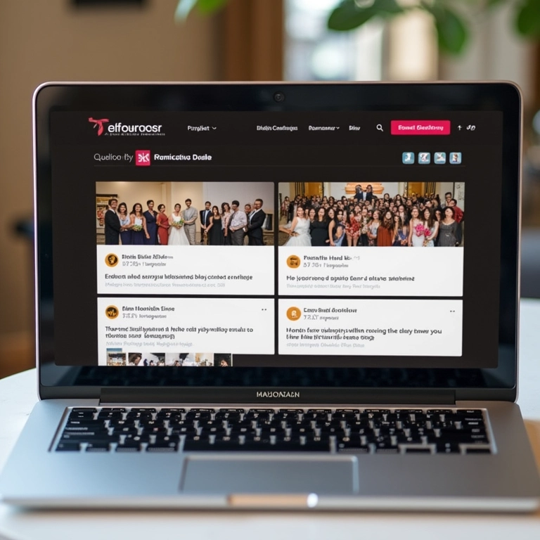 Avaliações de clientes sobre um salão de festas online.