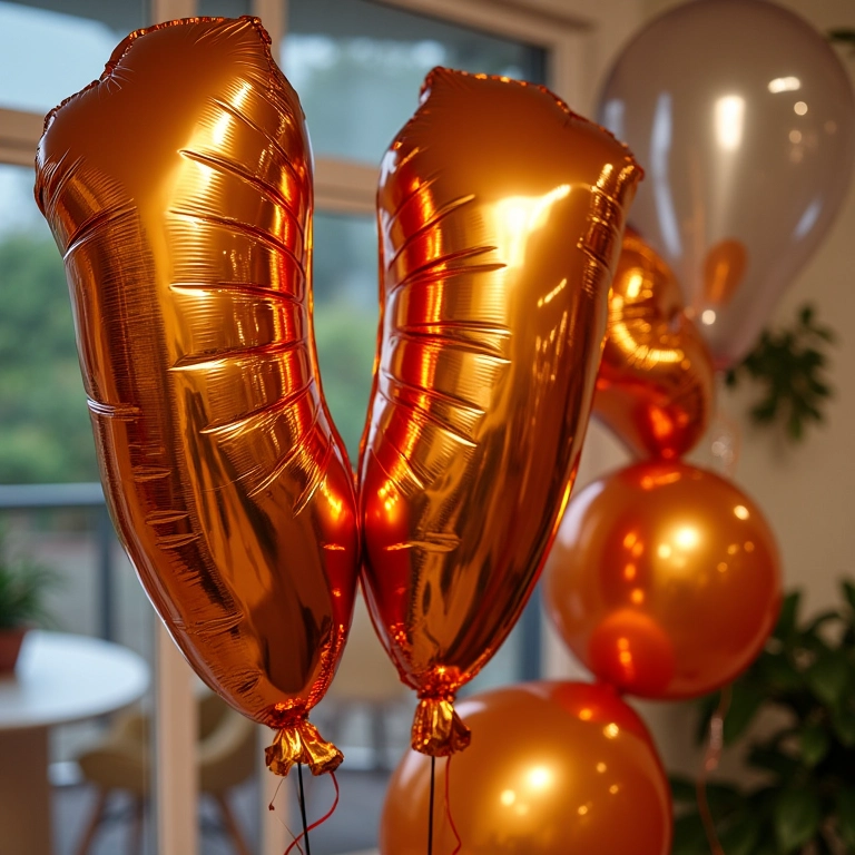 Balões metalizados estilosos em casamento brasileiro.