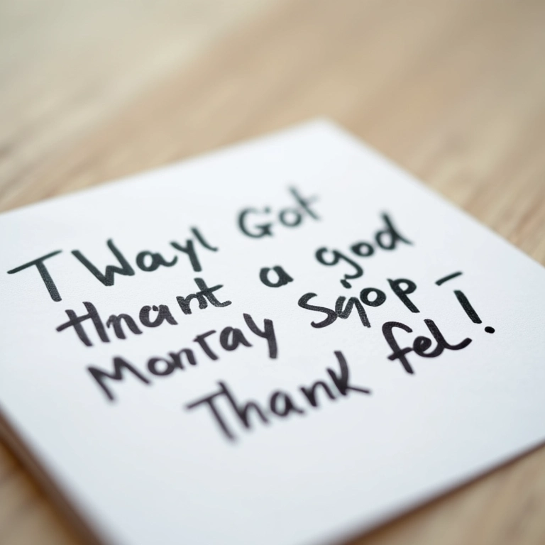 Bilhete manuscrito expressando gratidão por um presente em dinheiro.