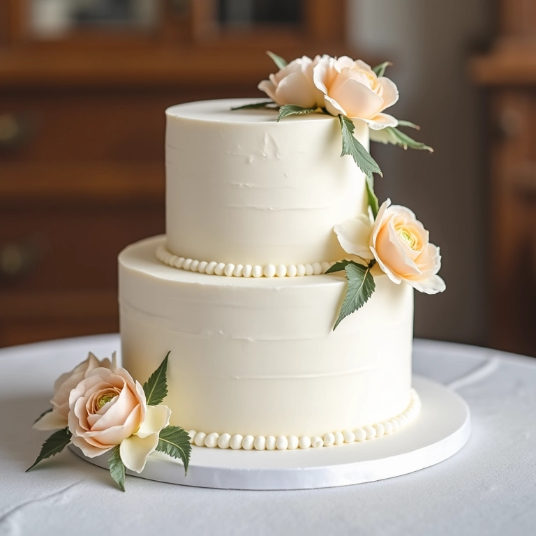 Bolo de casamento com cobertura de pasta americana.