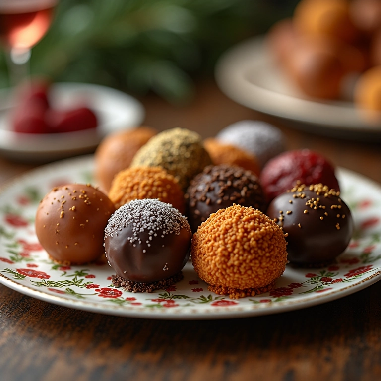 Brigadeiros gourmet organizados em travessa decorativa para festa.