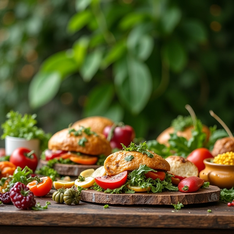Buffet orgânico em casamento no campo, com decoração natural e elegante.