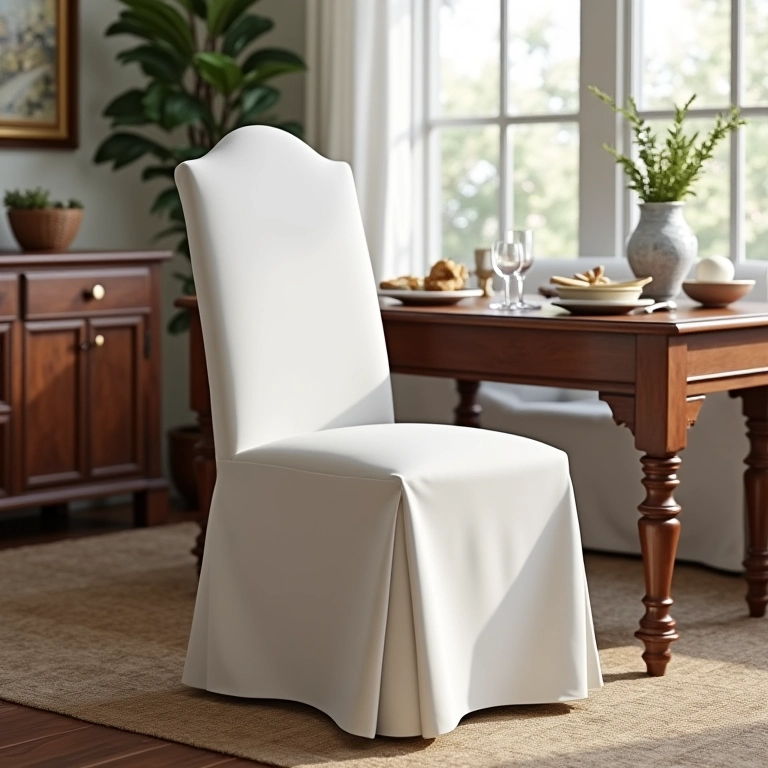 Cadeira clássica com capa branca tradicional.