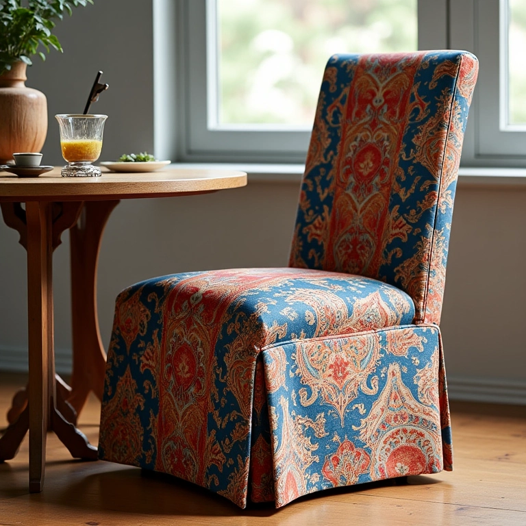 Cadeira com capa de Jacquard com padrões.