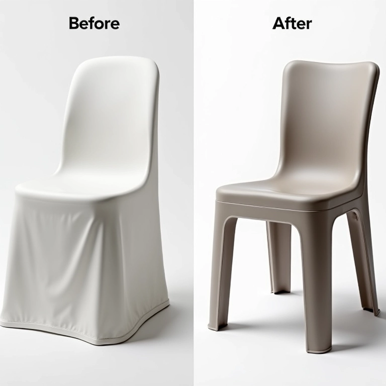 Cadeira de plástico transformada com capa estilosa.