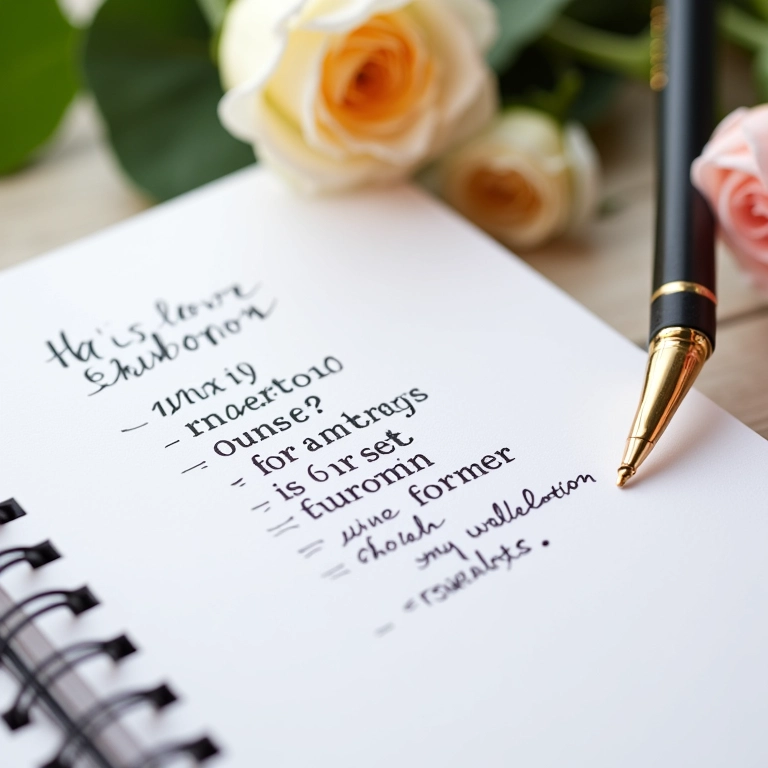 Caderno com perguntas frequentes sobre decoração de chá de panela.