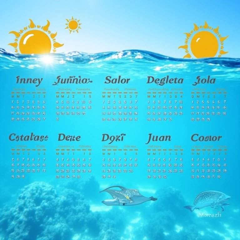 Calendário destacando a melhor época para mergulhar em Fernando de Noronha.