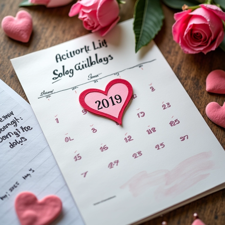 Calendário marcando a noite de núpcias com coração.