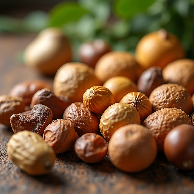 Camafeus de nozes com diferentes tipos de nozes.