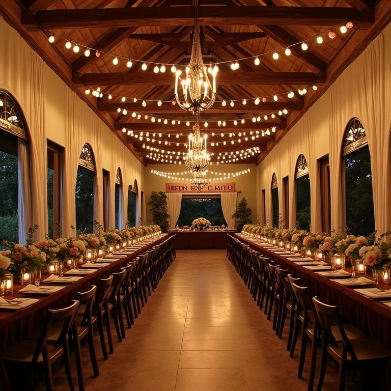 Camarim de noiva decorado com flores e luzes.