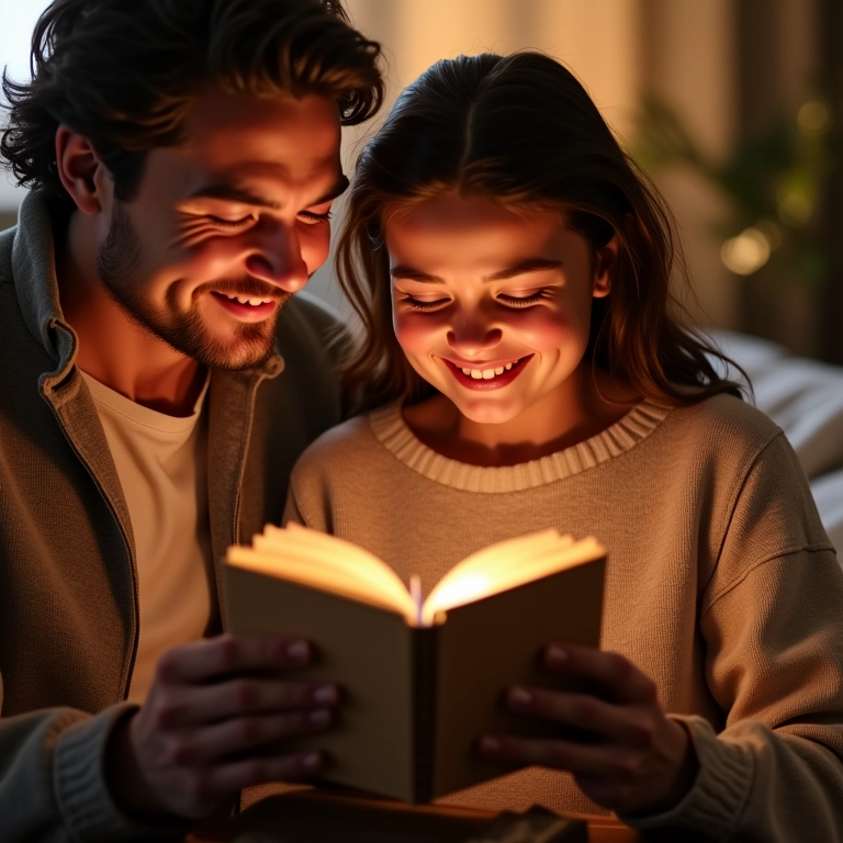 Casal abrindo a caixa de memórias no aniversário de casamento.