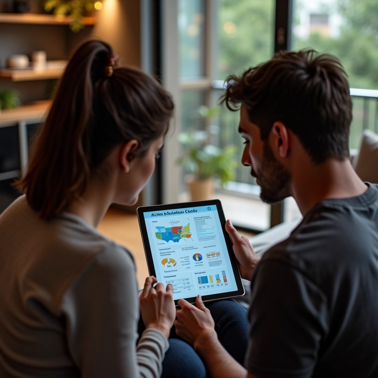 Casal analisando custos de criar um filho no Brasil em tablet.