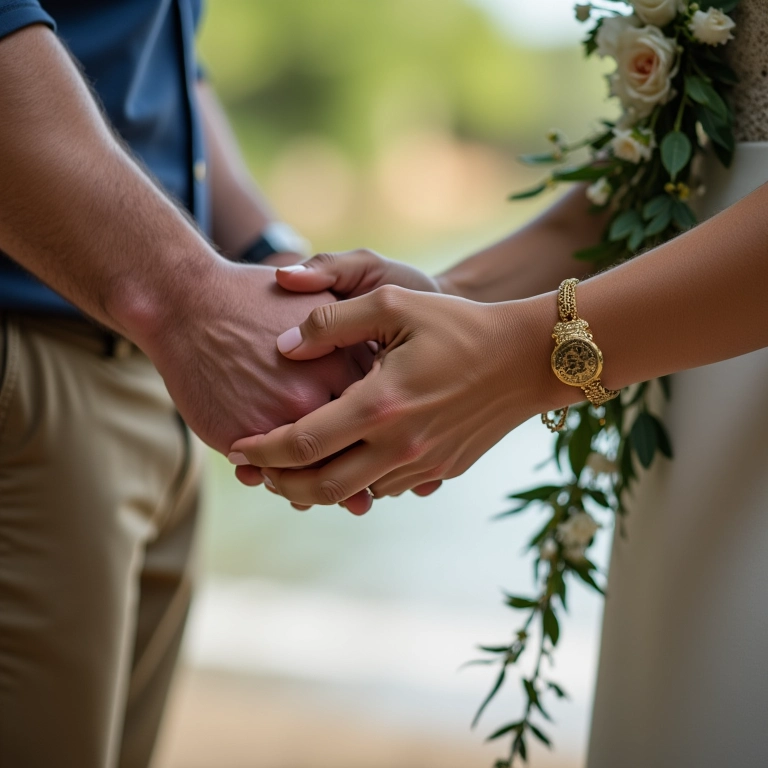 Casal assinando documentos de casamento com autoridades taitianas.