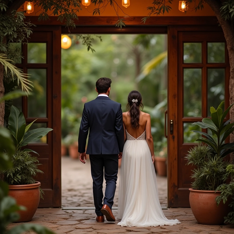 Casal chegando na Estância Mimosa, um refúgio ecológico em Bonito.