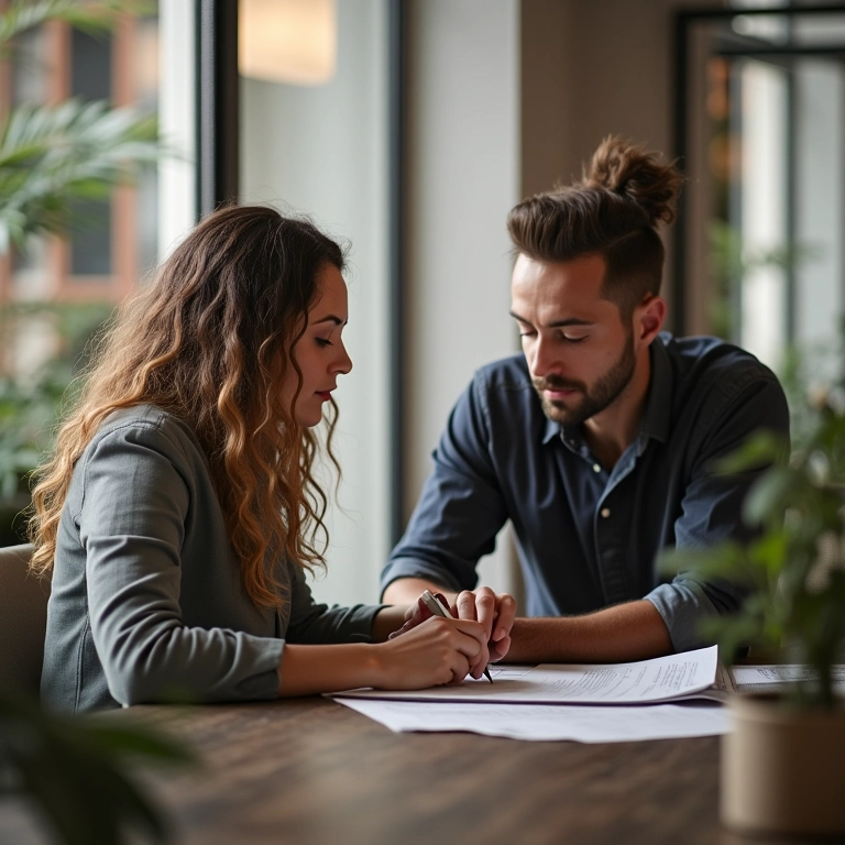 Casal consultando sobre prazo para alugar móveis de casamento.