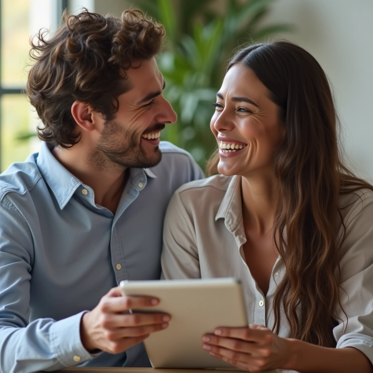 Casal conversando sobre finanças do casamento, mostrando transparência.