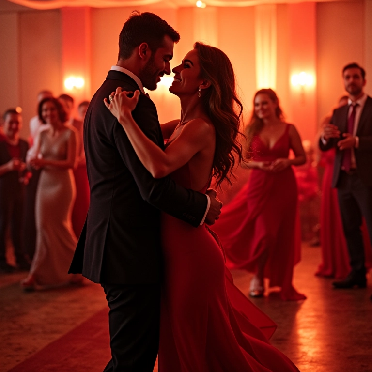 Casal dançando salsa em casamento, estilo de dança animado.
