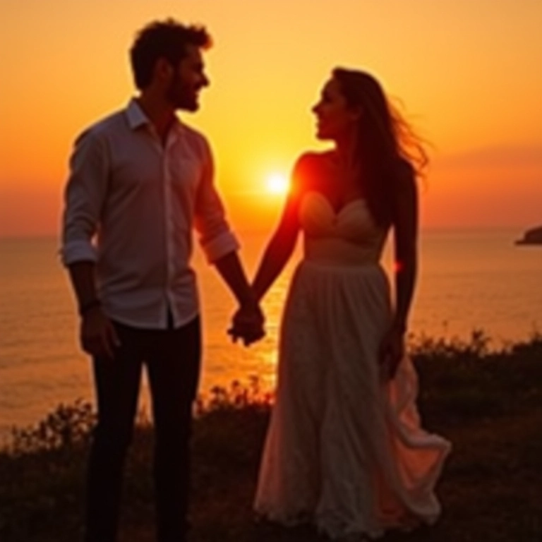 Casal de mãos dadas em Bonito, apreciando o pôr do sol em paisagem inesquecível.