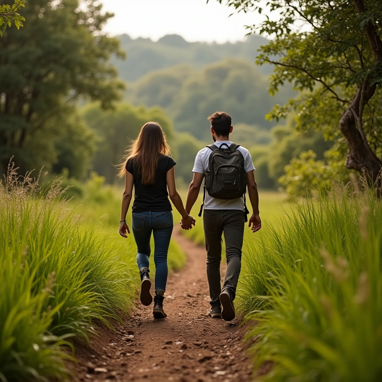 Casal de mãos dadas no Macuco Safari, Foz do Iguaçu.