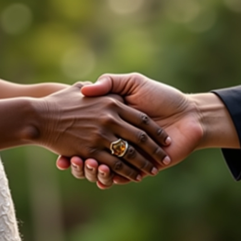 Casal de mãos dadas, trocando promessas significativas durante a cerimônia.