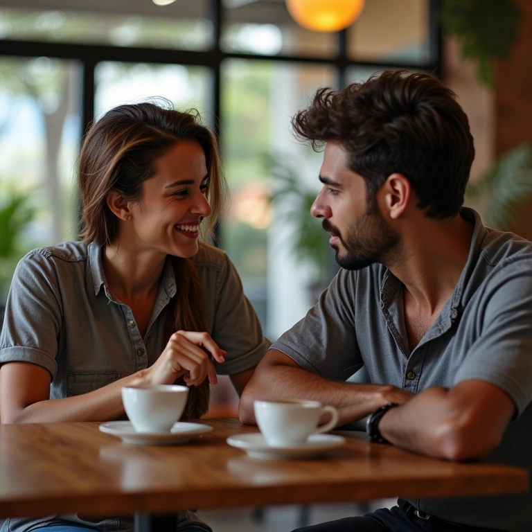 Casal discutindo finanças sobre Participação Final nos Aquestos em café brasileiro