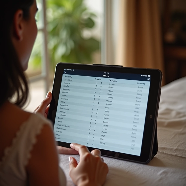 Casal discutindo o número de convidados para o destination wedding, lista em tablet.