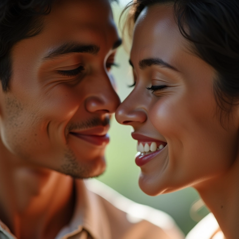 Casal diverso cheirando diferentes perfumes com expressões felizes.