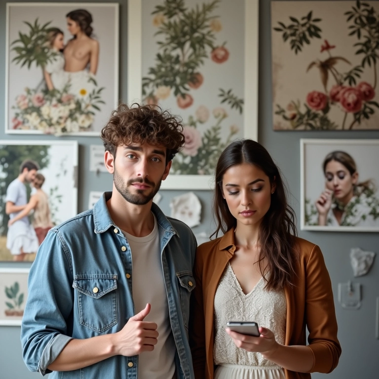 Casal indeciso sobre o estilo do casamento.