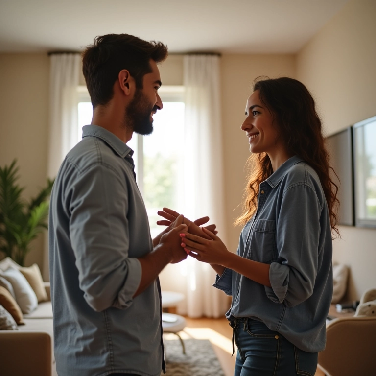 Casal moderno discutindo sobre separação total de bens.