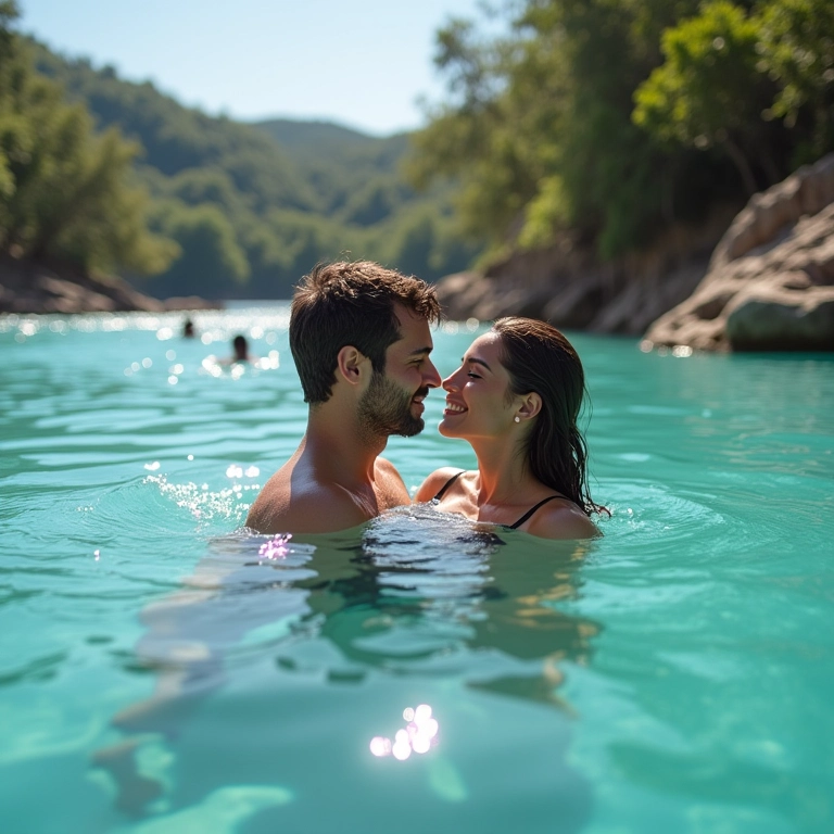 Casal nadando nas piscinas naturais de Maragogi, Alagoas.