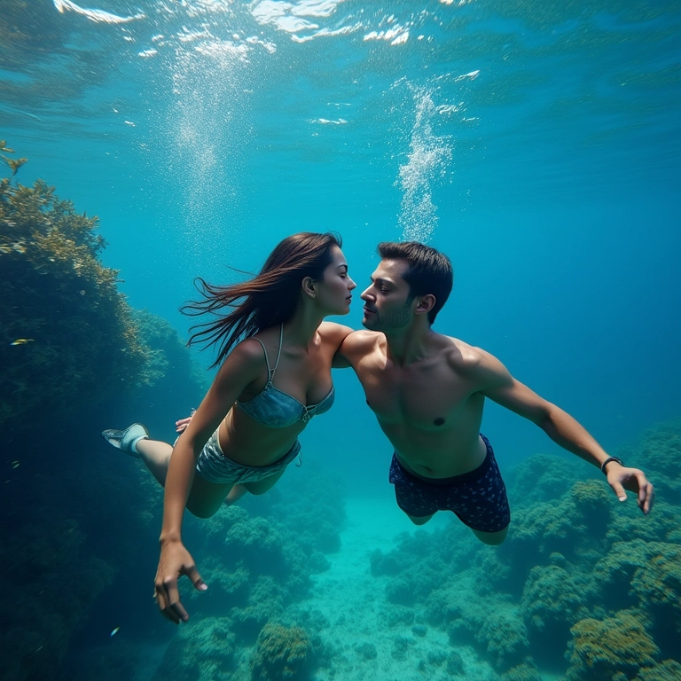 Casal praticando snorkel em Fernando de Noronha na lua de mel.