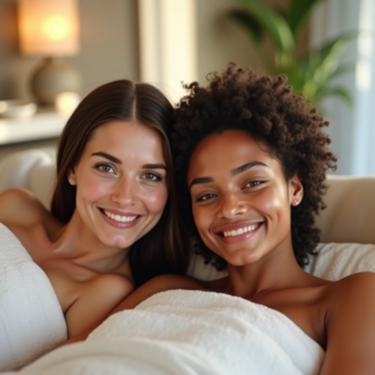 Casal relaxando durante massagem, desfrutando dos benefícios pré-casamento.