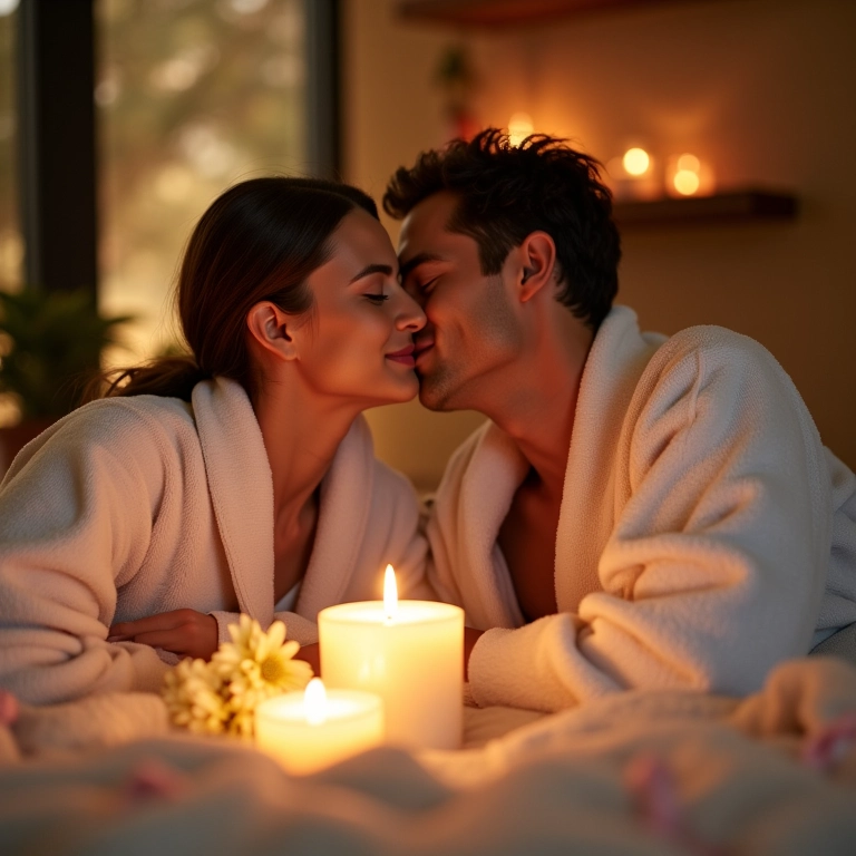 Casal relaxando em casa, criando um spa day.