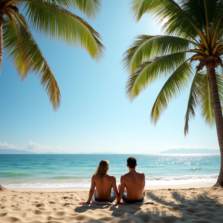 Casal relaxando na praia em Morro de São Paulo.